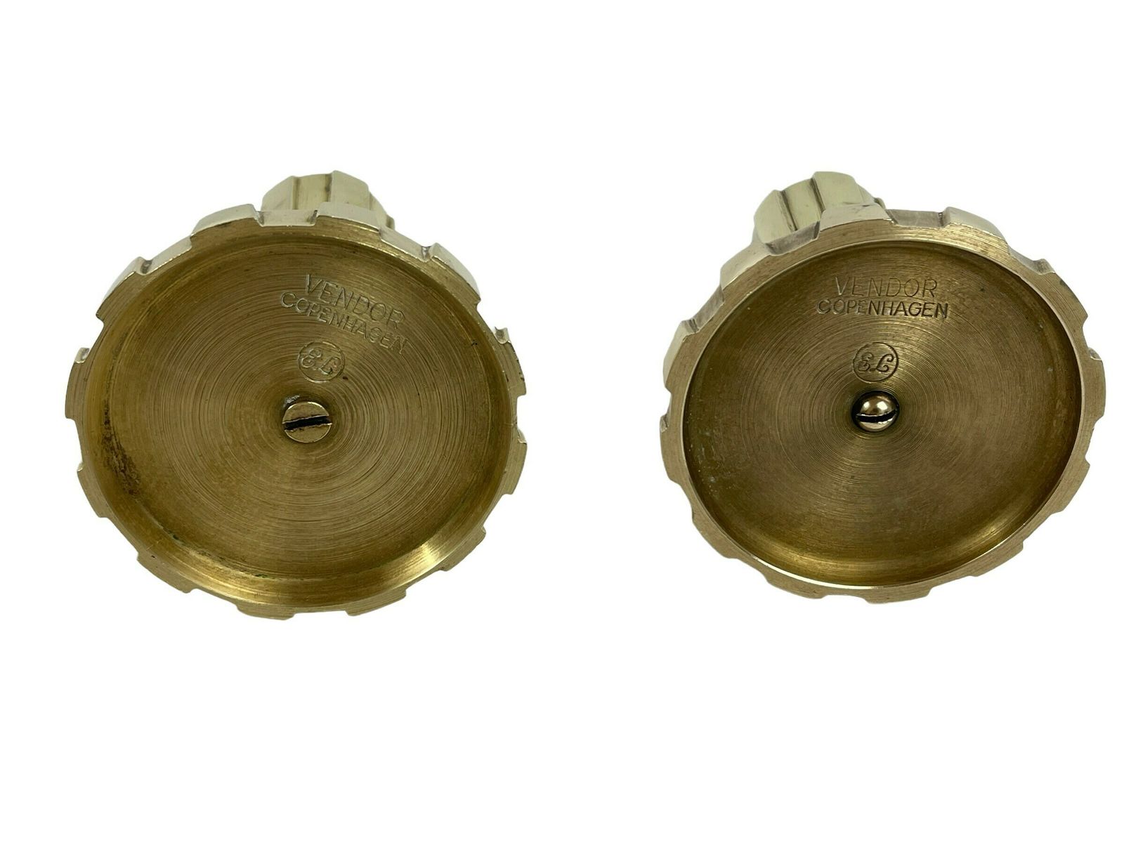 Pair Of Art Deco Brass Candleholders From Vendor, Copenhagen. Signed E.L. Circa 1940s. photo buy