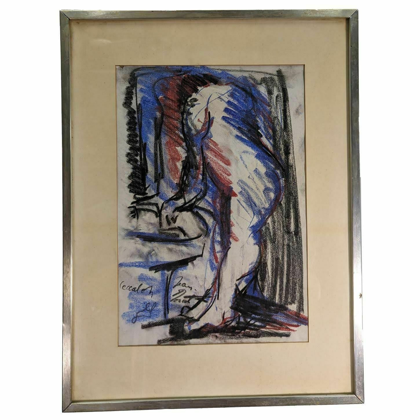 Pencil And Pastel Drawings, Abstract Subject Naked Body, Signed