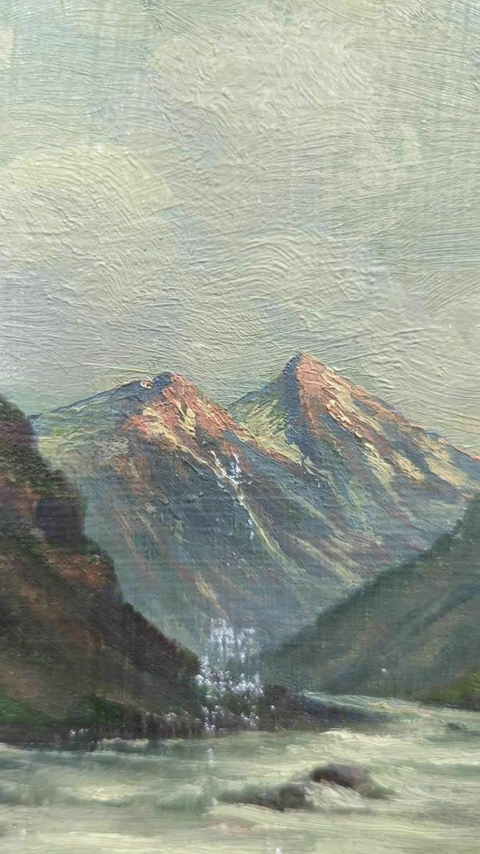 Oil On Canvas French School 20th Century Mountain Landscape photo furniture
