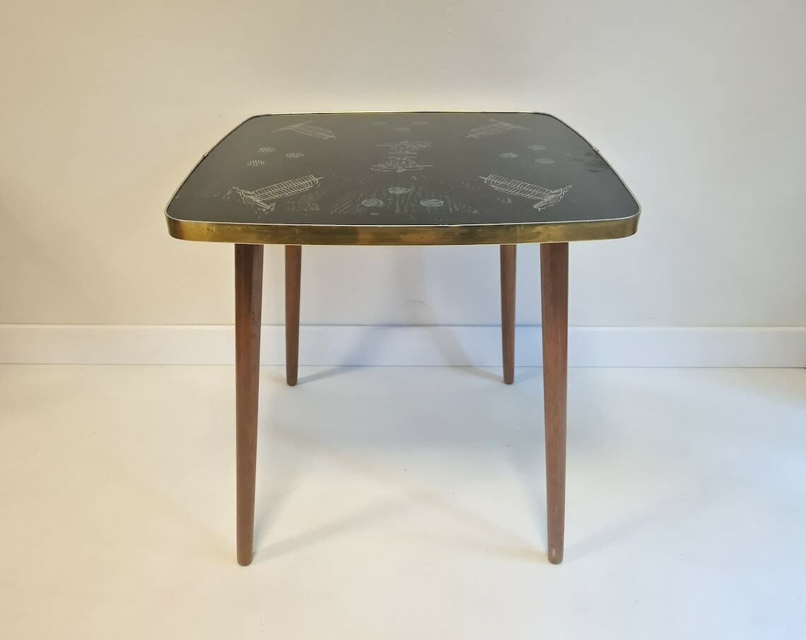 Vintage Mid Century Modern Salontafel Met Glazen Blad – Alburette Albert Busch, Jaren 1960 photo for sale