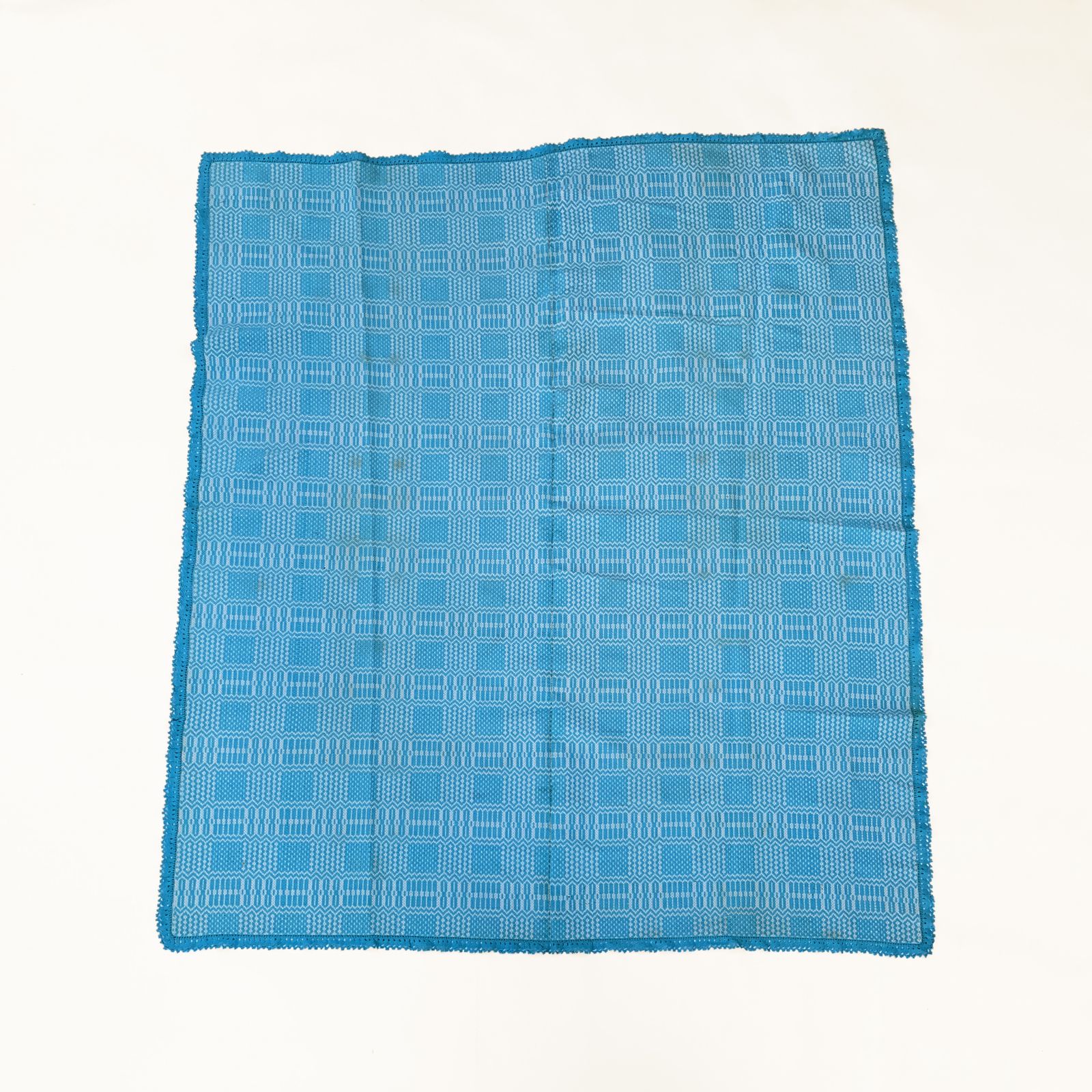 Baby Blue Throw Blanket 1960s Handmade Cotton Mid Century photo furniture
