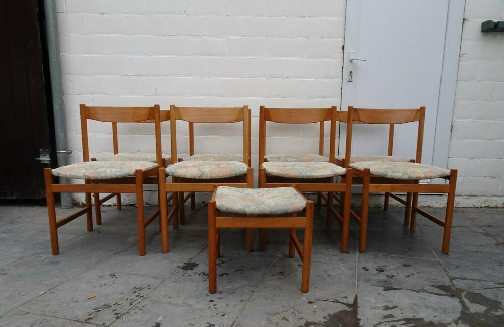 Oak Chairs And Stool From Vanda Watervliet, Belgium, 1960s, Set Of 9 photo furniture