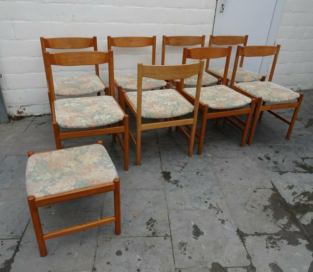Oak Chairs And Stool From Vanda Watervliet, Belgium, 1960s, Set Of 9 photo 1301.0