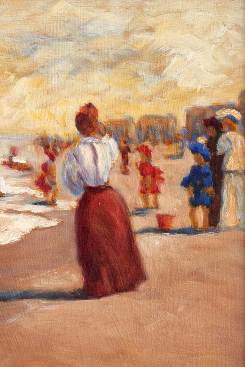 Anne De Seager, Beach Scene, Oil On Panel, Midcentury photo Art