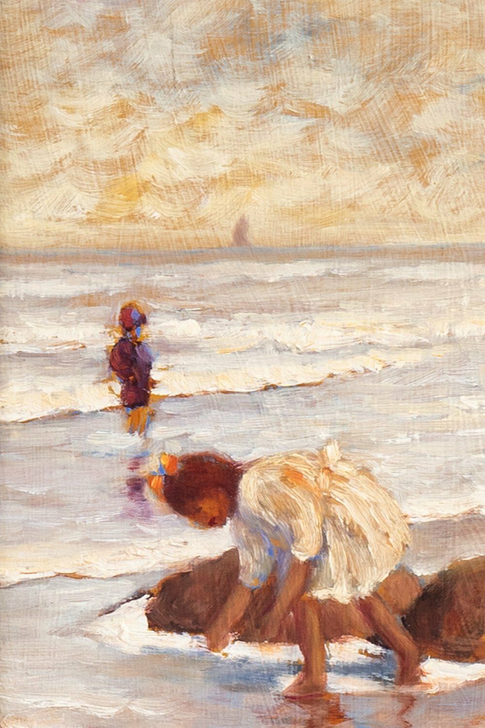 Anne De Seager, Beach Scene, Oil On Panel, Midcentury photo 845.0