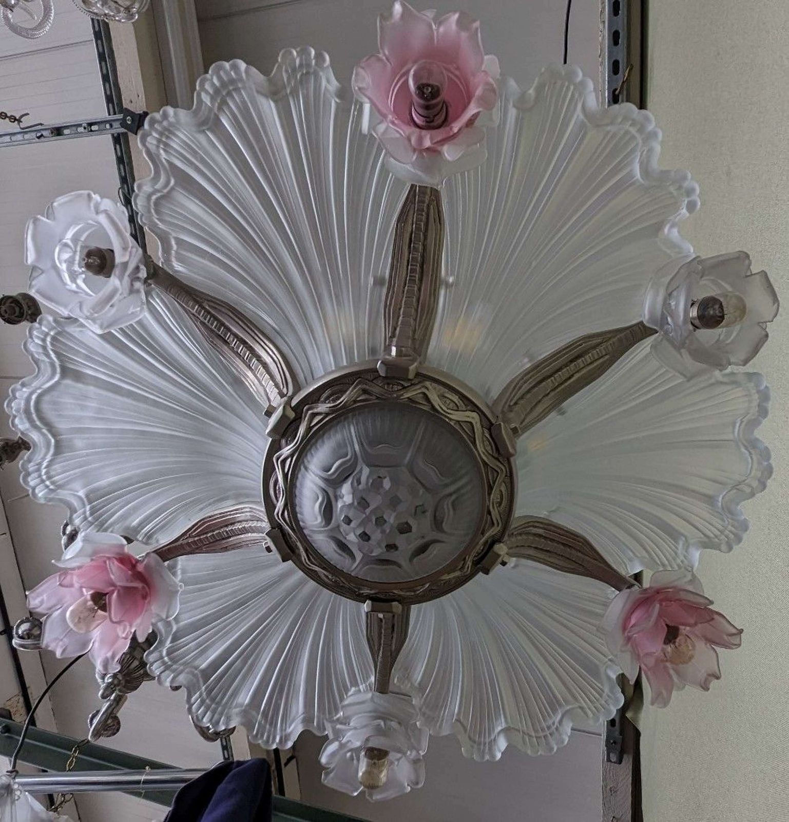 French Art Deco Frosted Glass And Brushed Nickel 12 Light Chandelier photo furniture