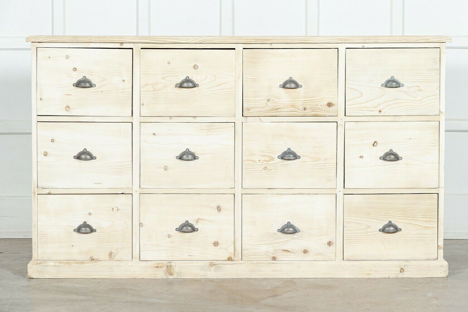 Large 19thc English Bleached Pine Haberdashery Drawers