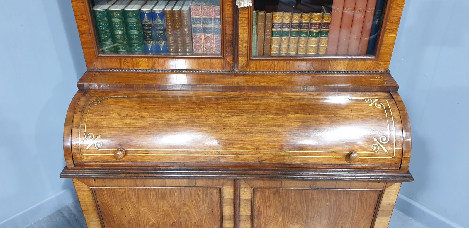 2750.0 Outstanding Regency Brass Inlaid Rosewood Bureau Bookcase photo