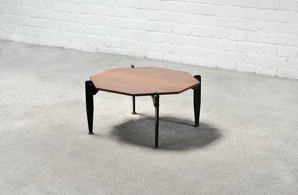 Italian Modernist Coffee Table In Teak And Lacquered Metal, 1950s photo vinterior