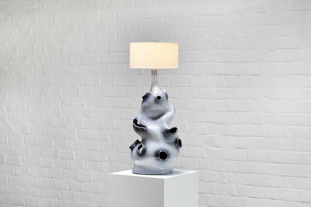 Vintage French Ceramic Glazed Sculptural Table Lamp, 1970s photo Lighting