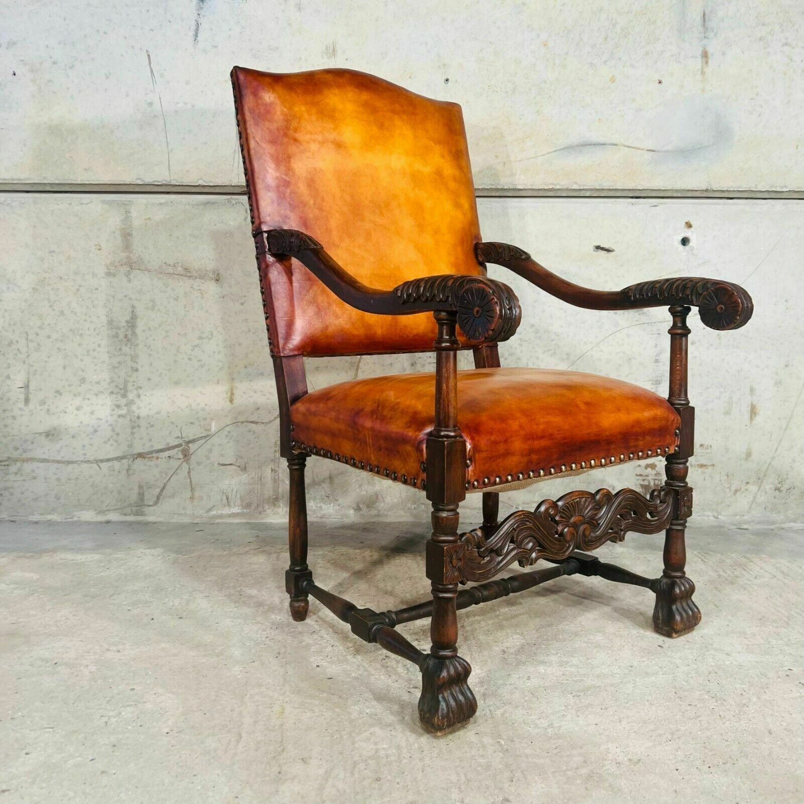 Cromwellian Revival Carved Oak And Leather Armchair Carver Chair photo furniture