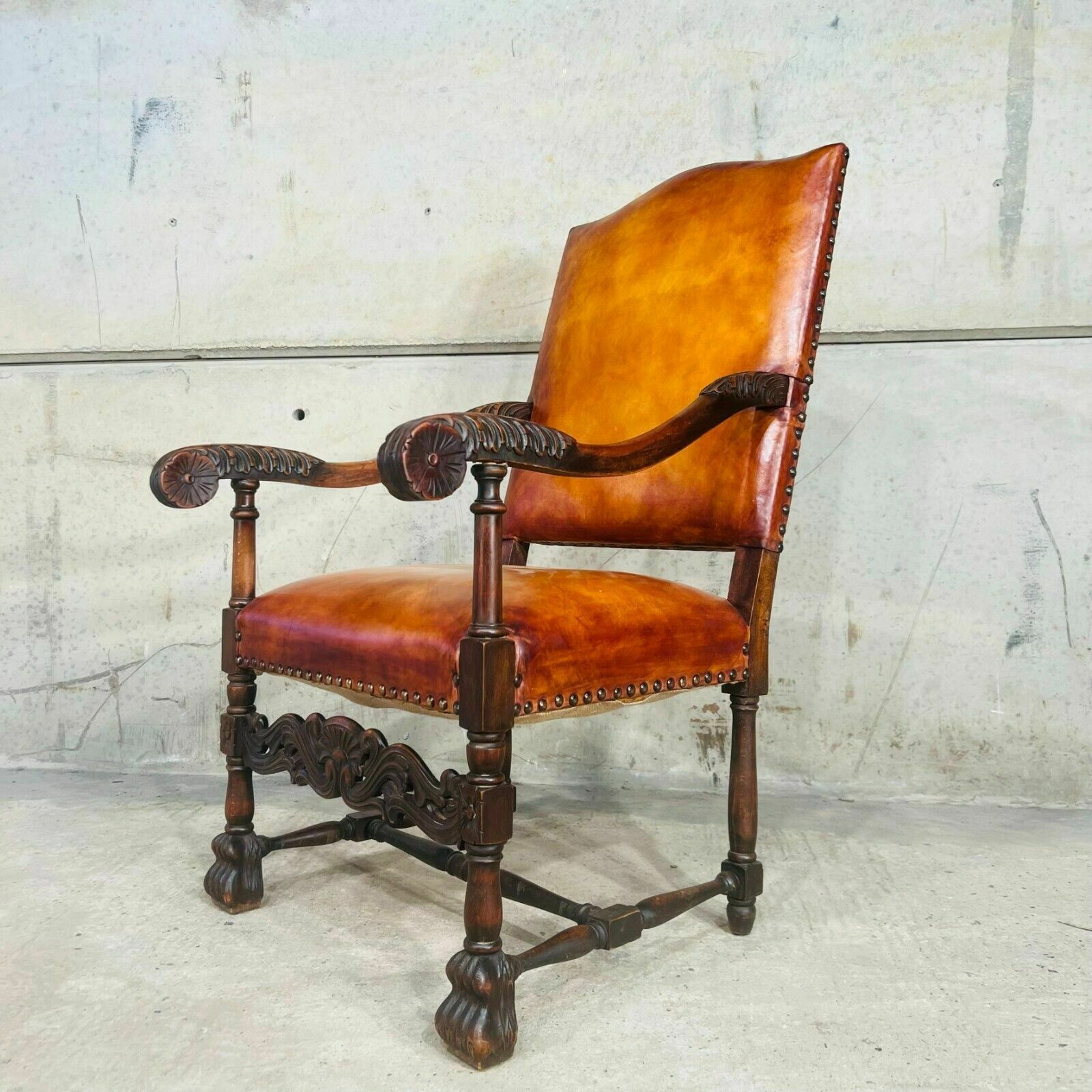 Cromwellian Revival Carved Oak And Leather Armchair Carver Chair photo Furniture