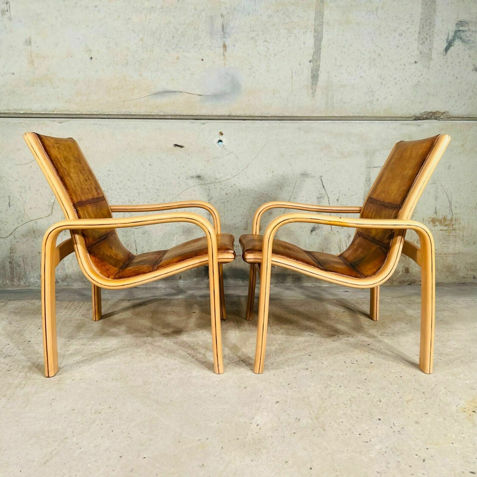 Vintage Pair Of Leather Armchairs By Yngve Elstrom For Swedese photo for sale