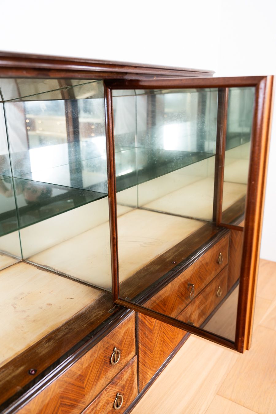 photo for sale 1950s Buffet Furniture In Rosewood, Marble Base And Glass Top
