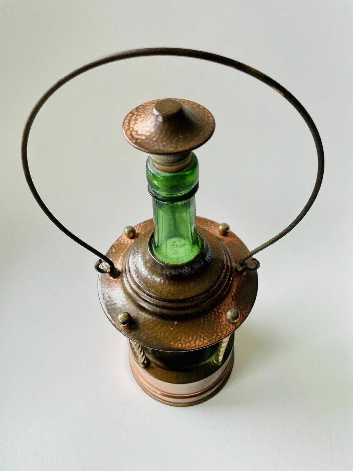 Green Glass & Copper Lantern/Decanter Reuge Made In Switzerland Music Box photo Home Decor