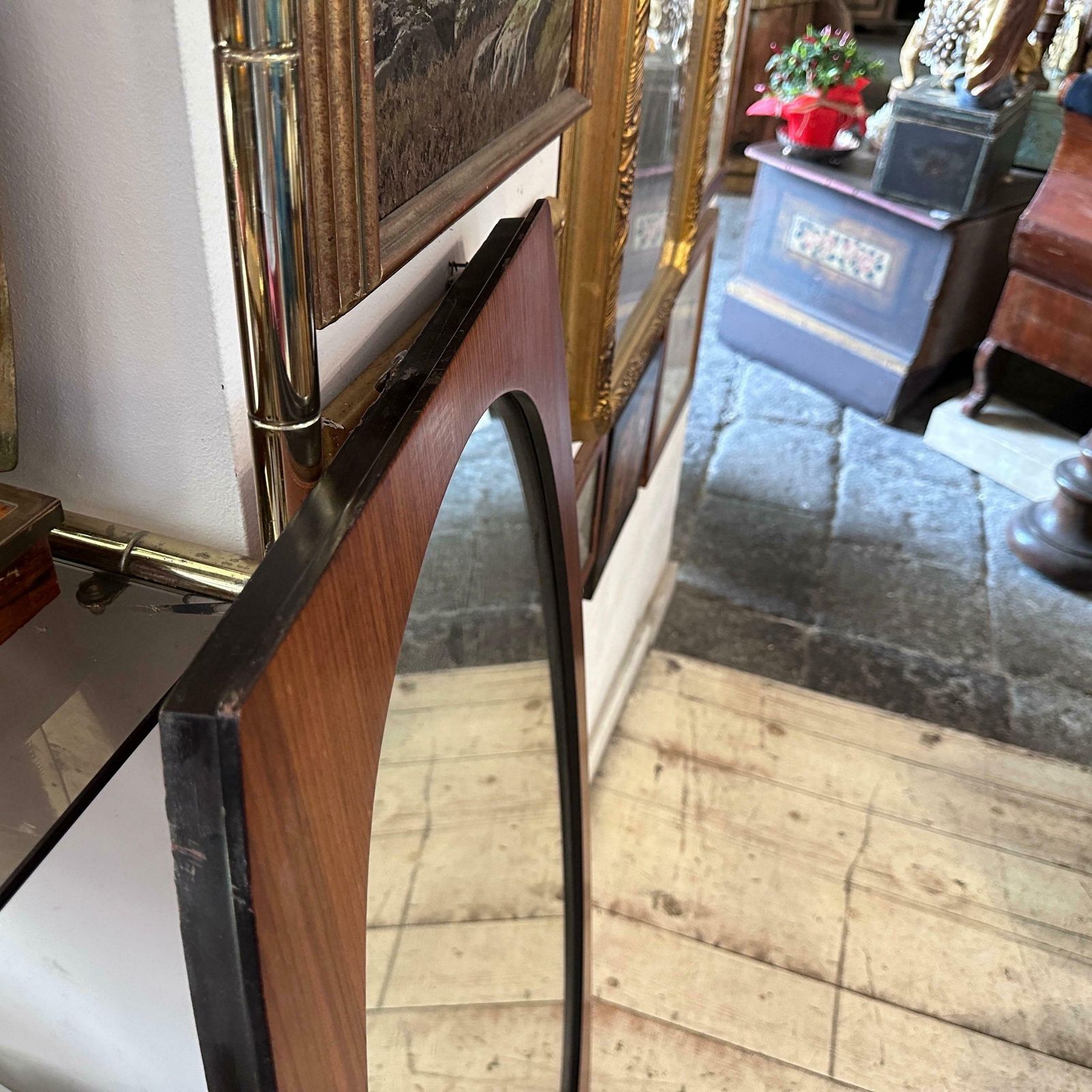 An Iconic 1970s Mid Century Modern Wood Mirror By Gianfranco Frattini photo for sale