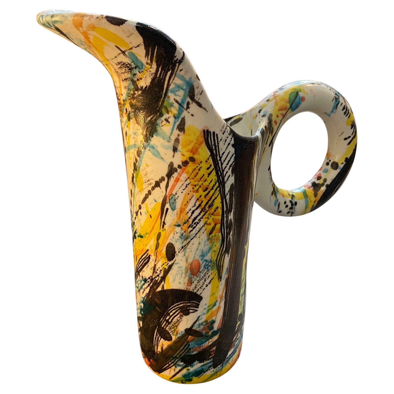 1980s Modernist Hand Painted Ceramic Jug Vase By M Carbone Per Ceramica Castelli