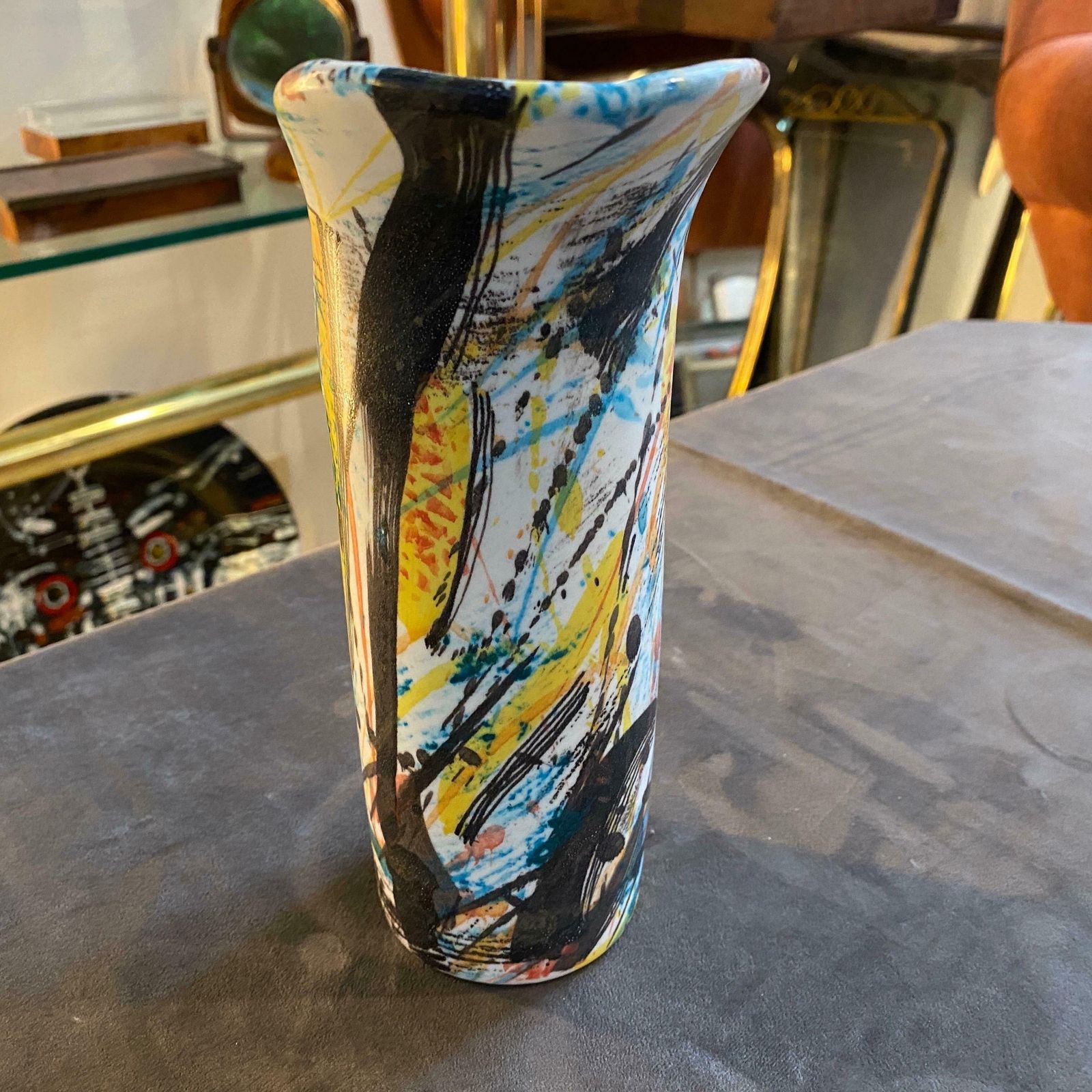 1980s Modernist Hand Painted Ceramic Jug Vase By M Carbone Per Ceramica Castelli photo 662.0