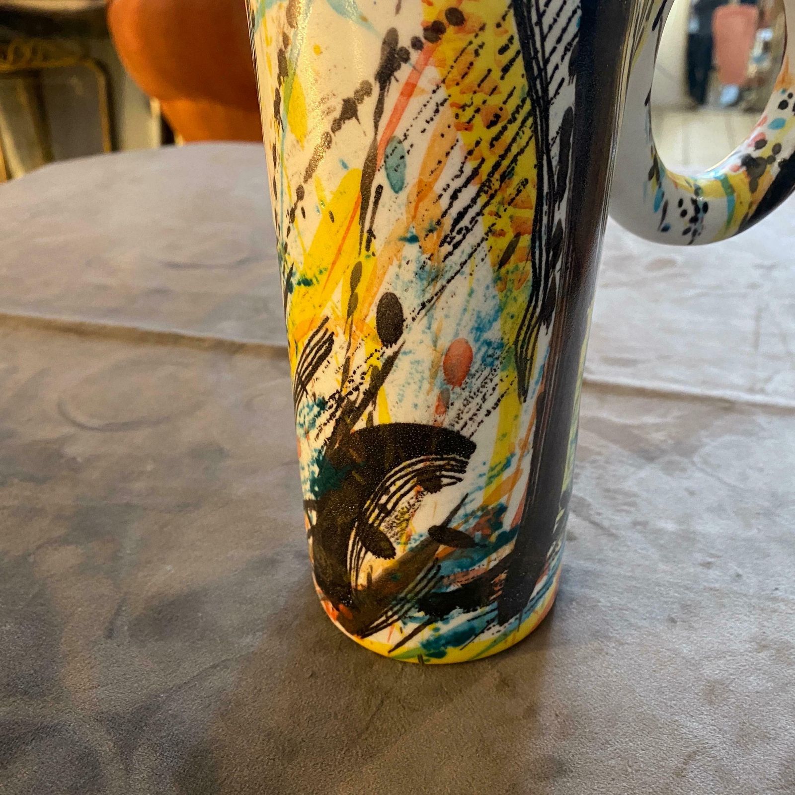 photo for sale 1980s Modernist Hand Painted Ceramic Jug Vase By M Carbone Per Ceramica Castelli
