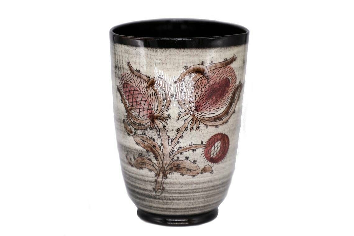 Stunning Hand Crafted Mid Century Ceramic Vase By Lanz Gwatt, Switzerland   1950s   With Thistles And A Butterfly   Vintage