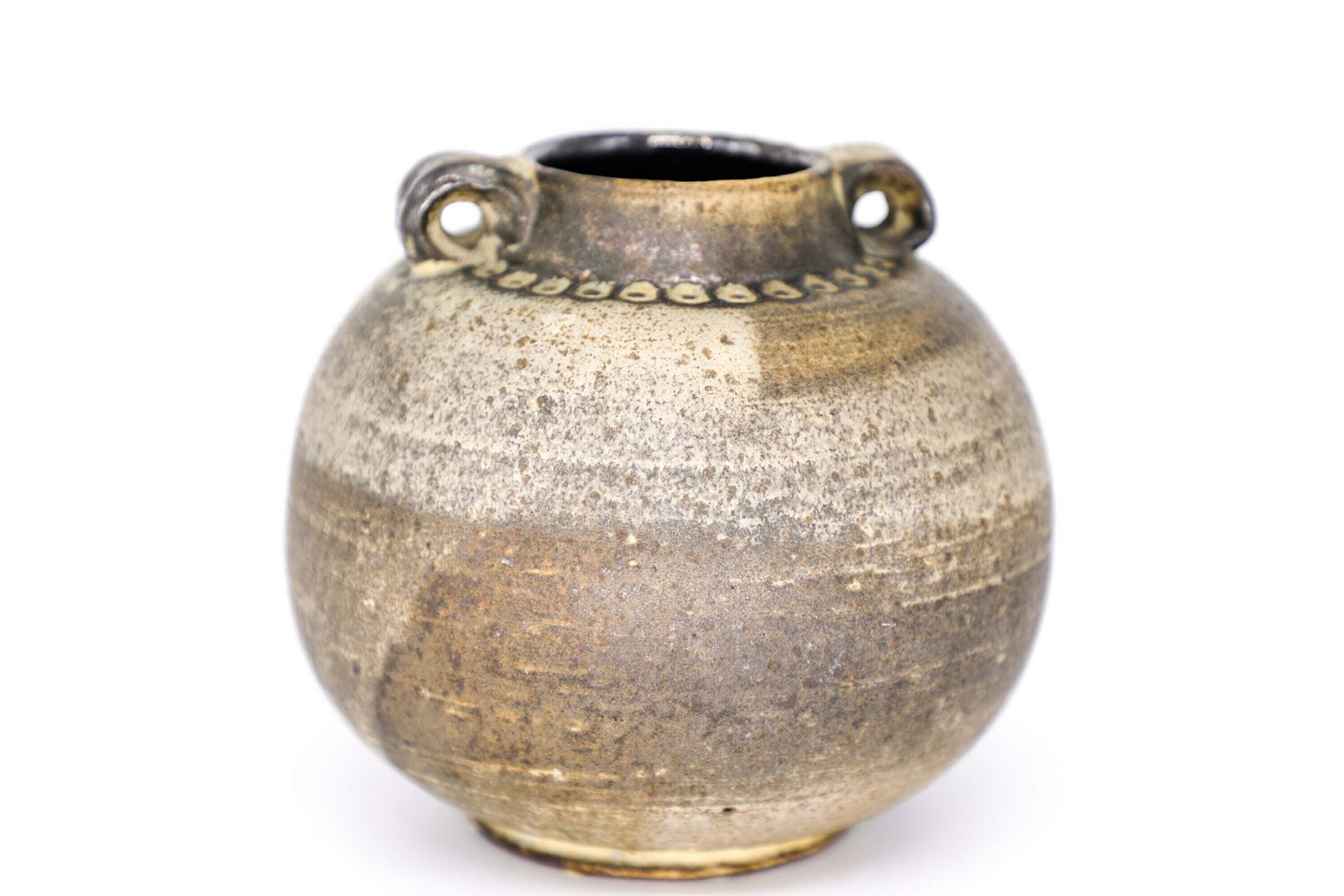 Stunning Vintage Hand Crafted Mid Century Ceramic Vase By Margarethenhöhe Keramik   Beige Brown Grey   Geometrical