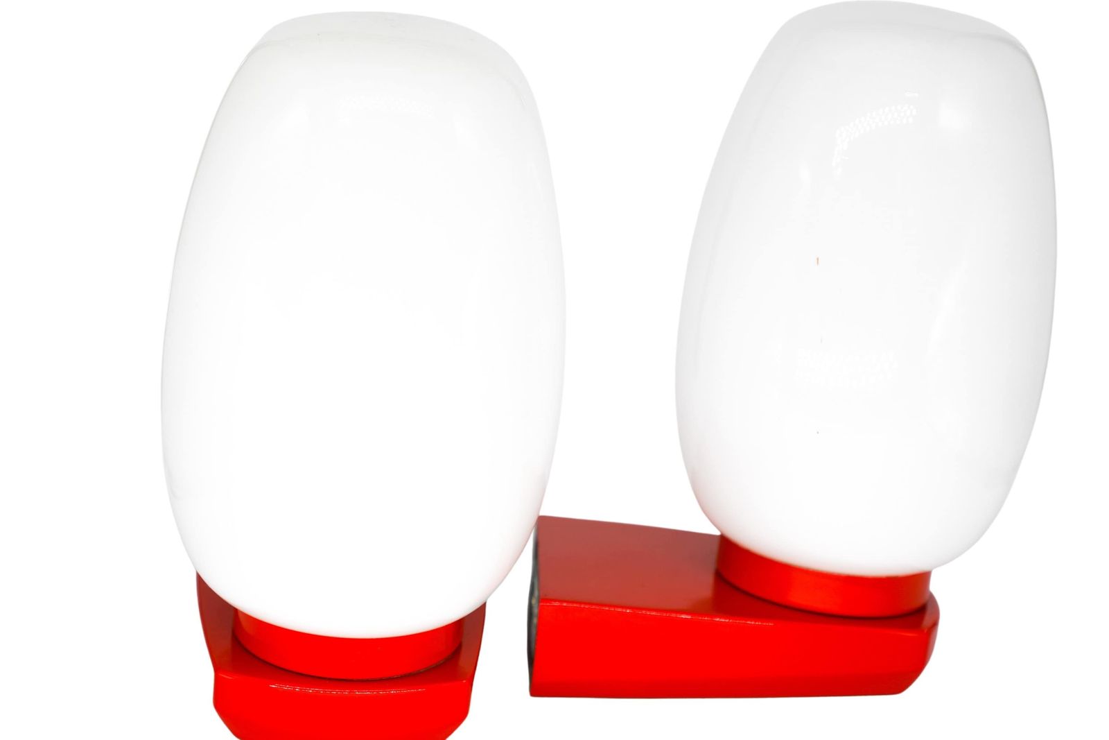 Pair Of Vintage 1970s Red Wall Lamps With White Glass Shades