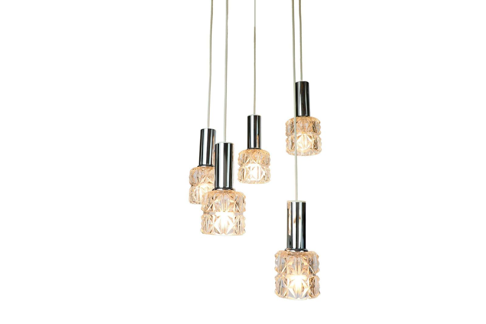 Vintage Mid Century Crystal Glass Cascade Pendant Lamp By Doria
