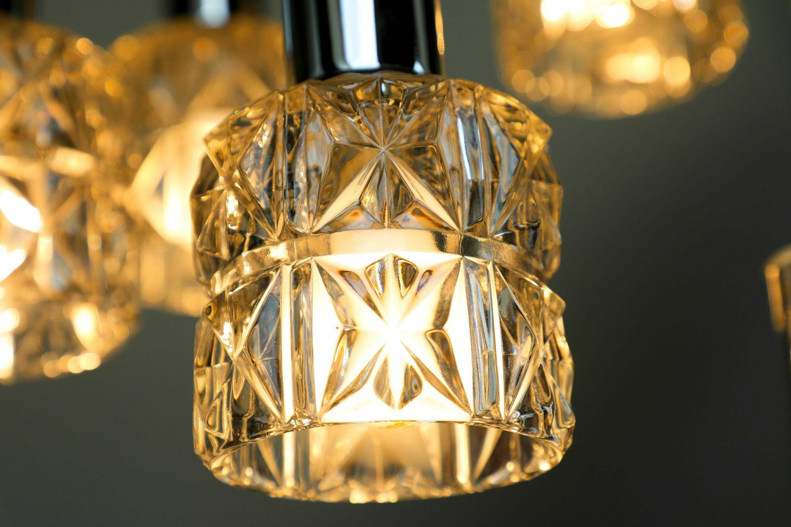 Vintage Mid Century Crystal Glass Cascade Pendant Lamp By Doria photo Lighting