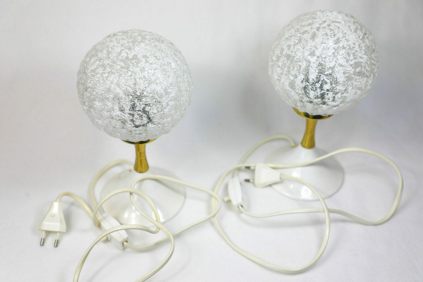 photo for sale Pair Of 2 Vintage Mid Century Brass And Glass Table Lamps