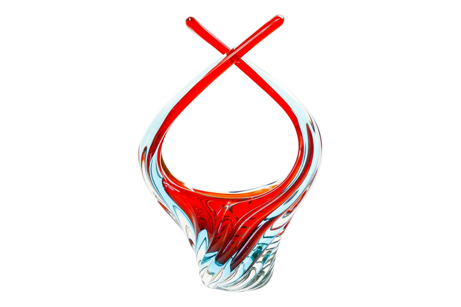 Vintage Mid Century Murano Glass Bowl Sommerso   Red And Blue