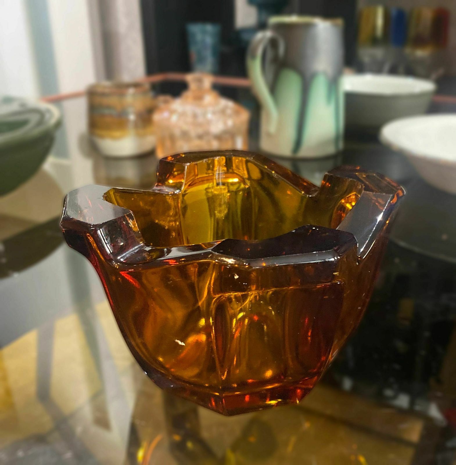 Bohemian Czech Art Glass Pressed Ashtray Sklo Union Rudolfova Hut photo Home Decor