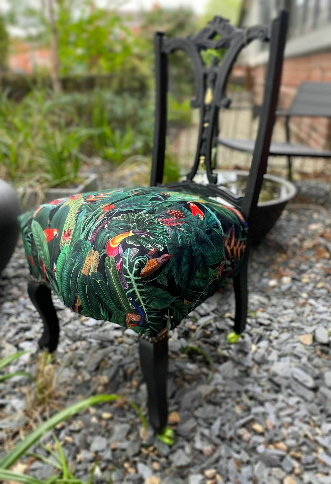 Victorian Nursing Chair Reupholstered In Amazon Jungle Printed Velvet And Detailed With 18ct Gold Leaf photo Furniture