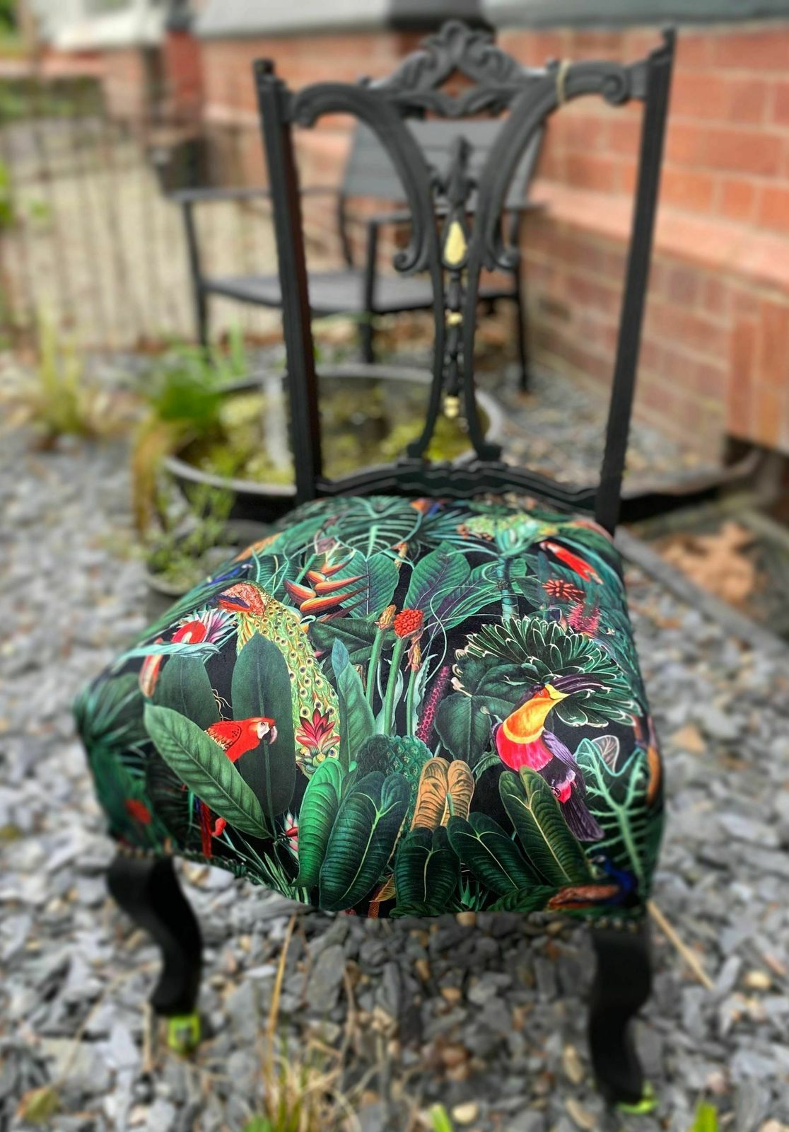 photo for sale Victorian Nursing Chair Reupholstered In Amazon Jungle Printed Velvet And Detailed With 18ct Gold Leaf
