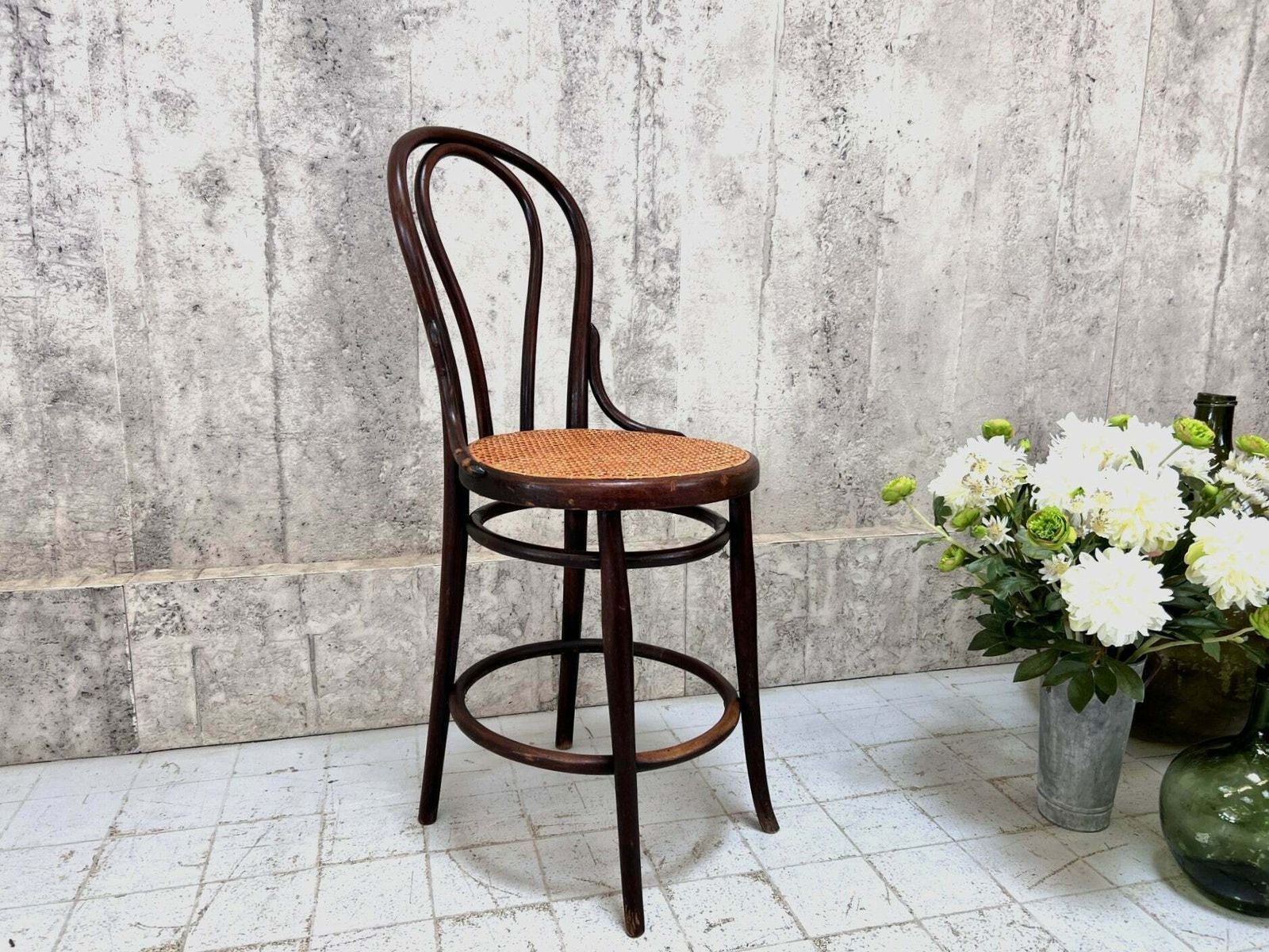 Thonet High Cane Bentwood Bar Chair