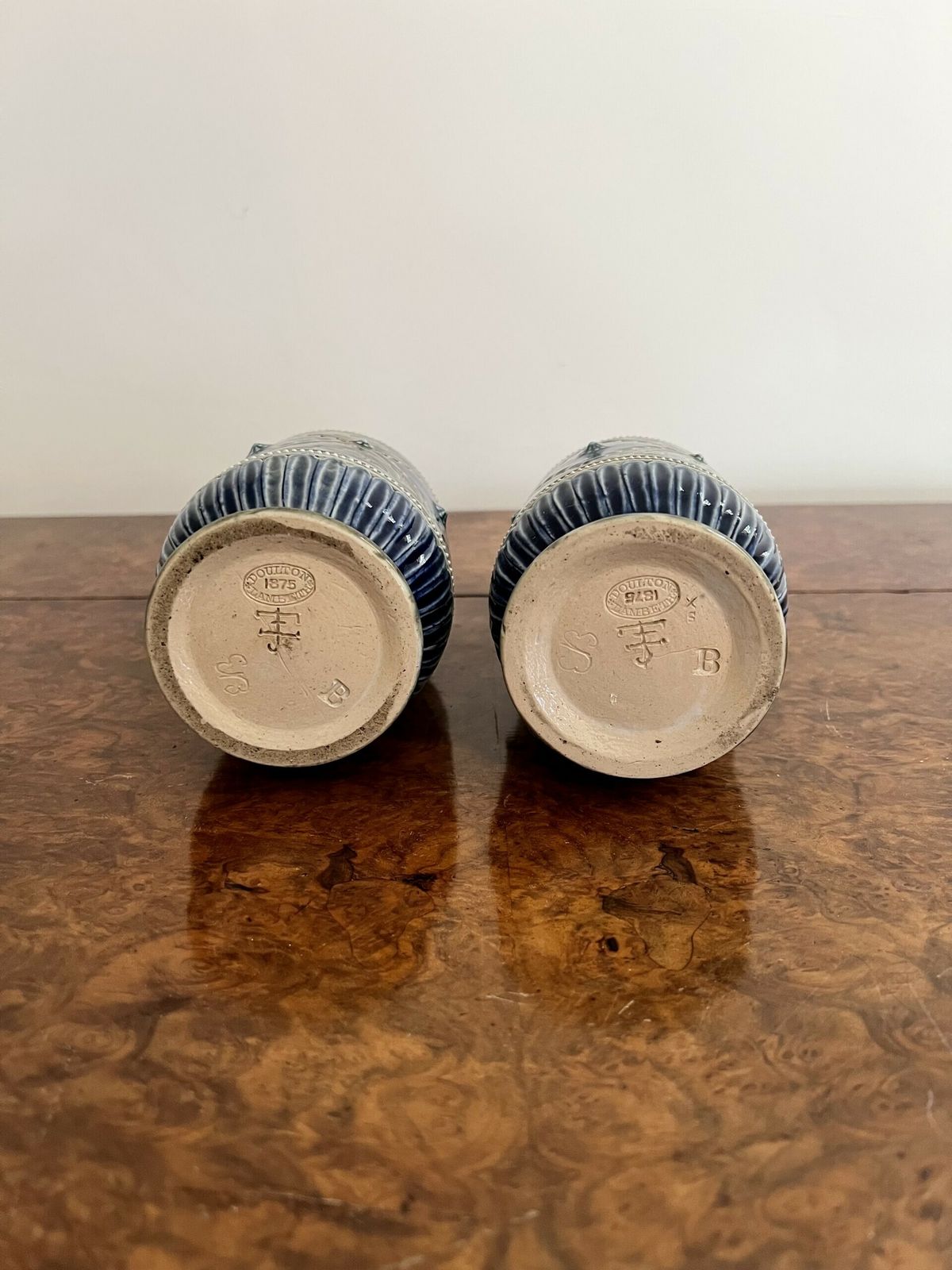 Attractive Pair Of Quality Victorian Doulton Lambeth Vases By Emily Edwards photo for sale
