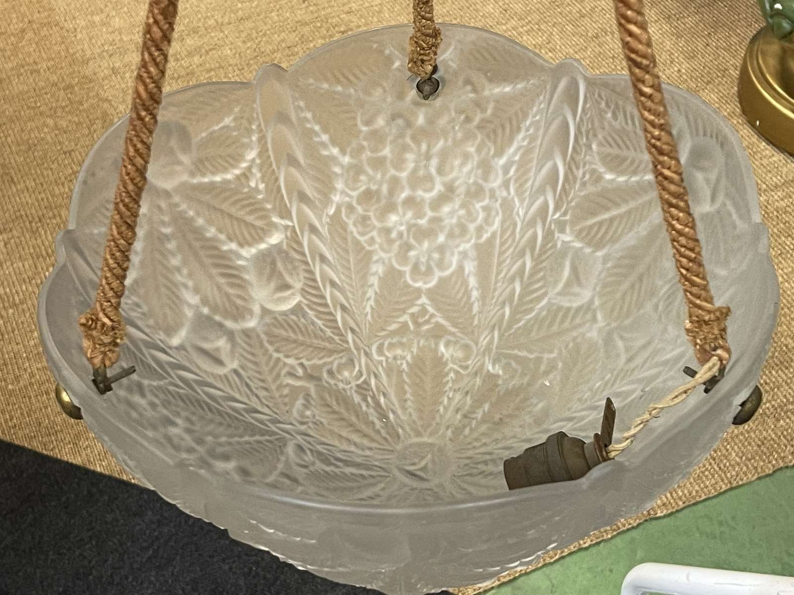 Hanging Lamp In White Glass From The Art Deco Period In The Lalique Style photo 480.0