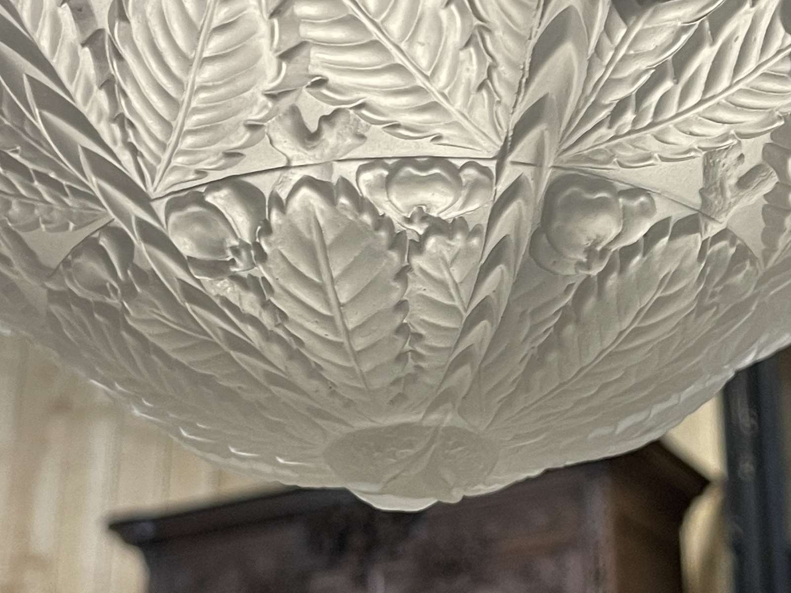 Hanging Lamp In White Glass From The Art Deco Period In The Lalique Style photo buy