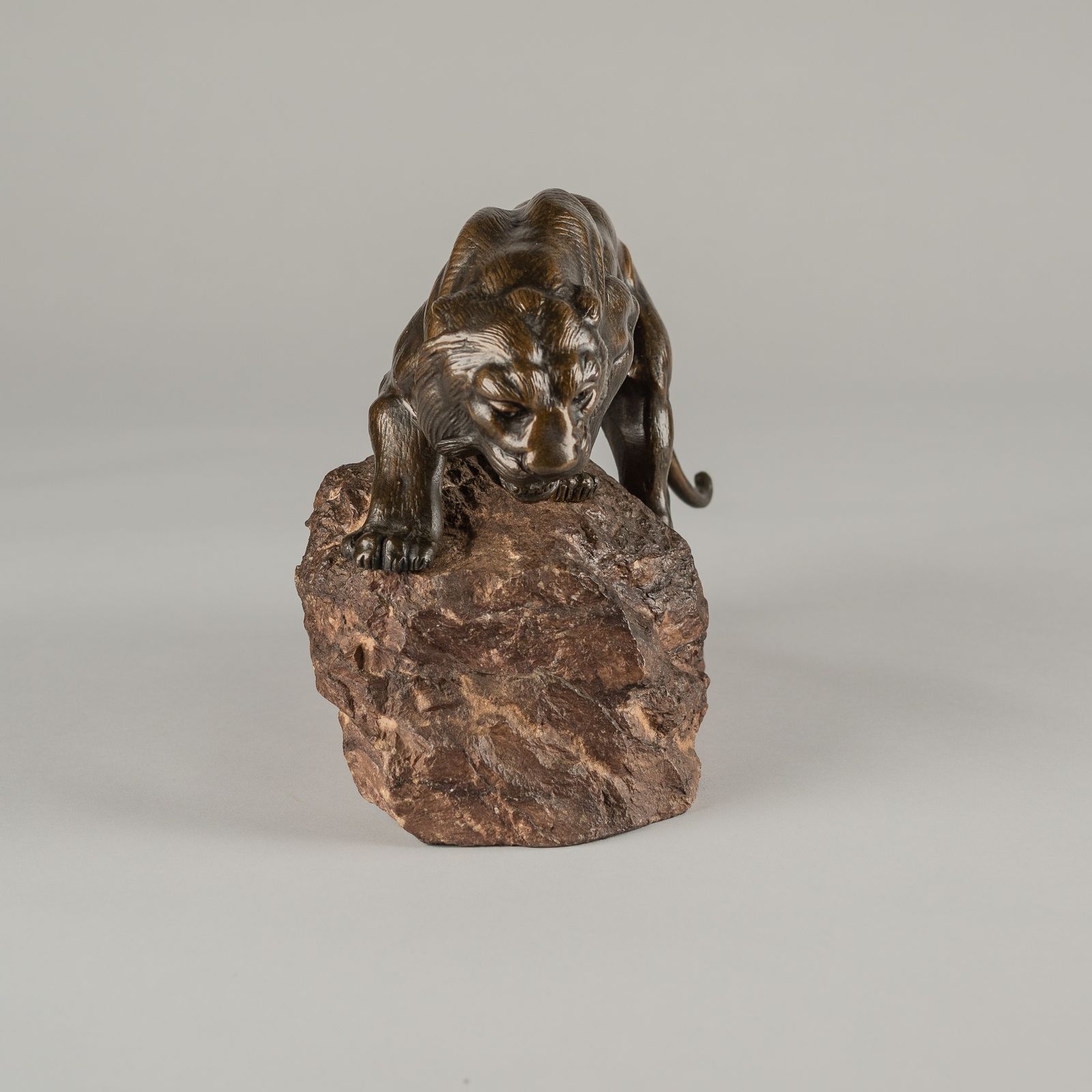 Large French Bronze Sculpture Of A Tiger Set On A Carved Marble Base Signed Andrey photo Art