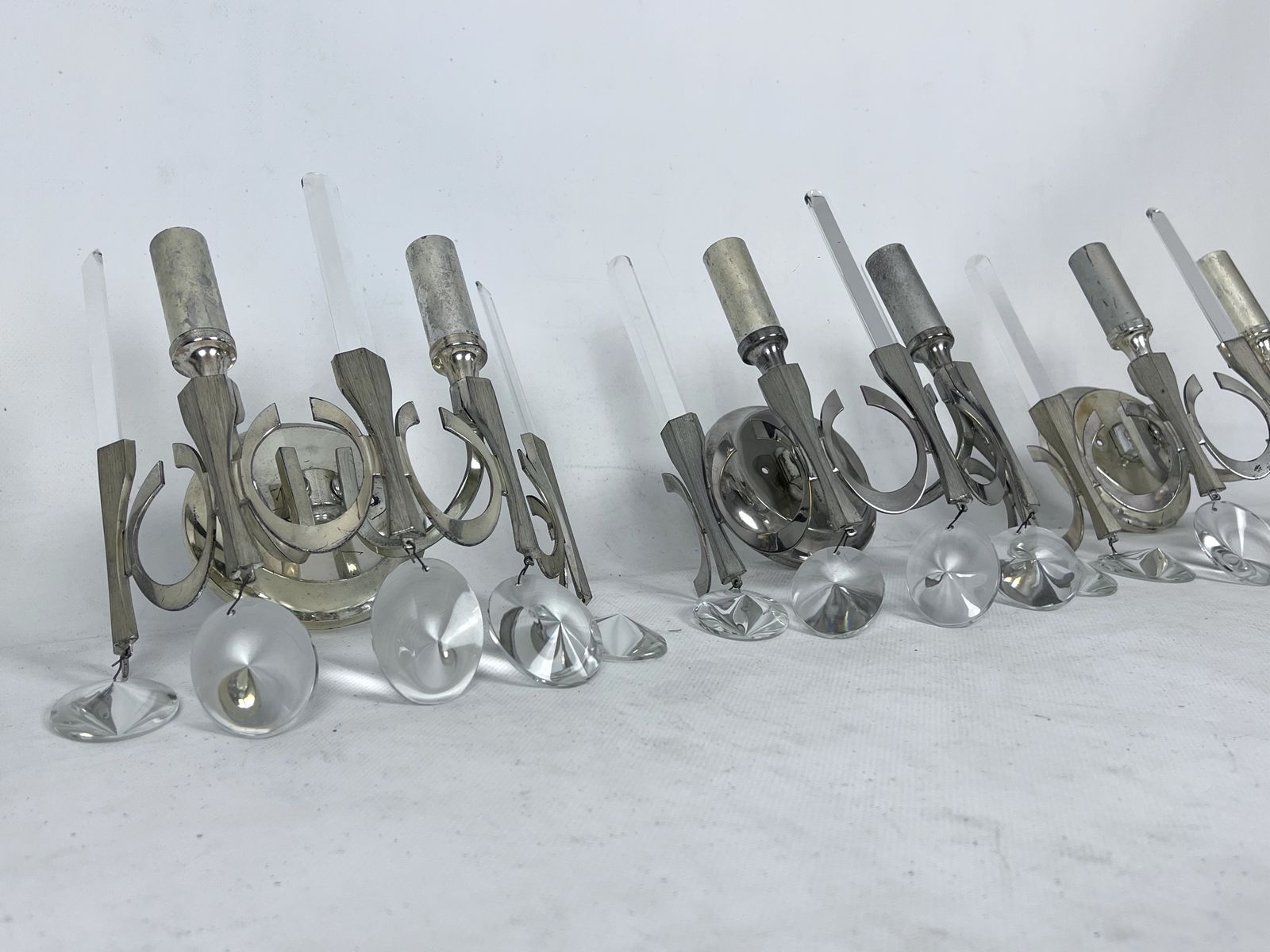 Mid Century Nicheled Brass And Glass Sconces By Sciolari. Labeled. Italy 1960s photo 1275.3