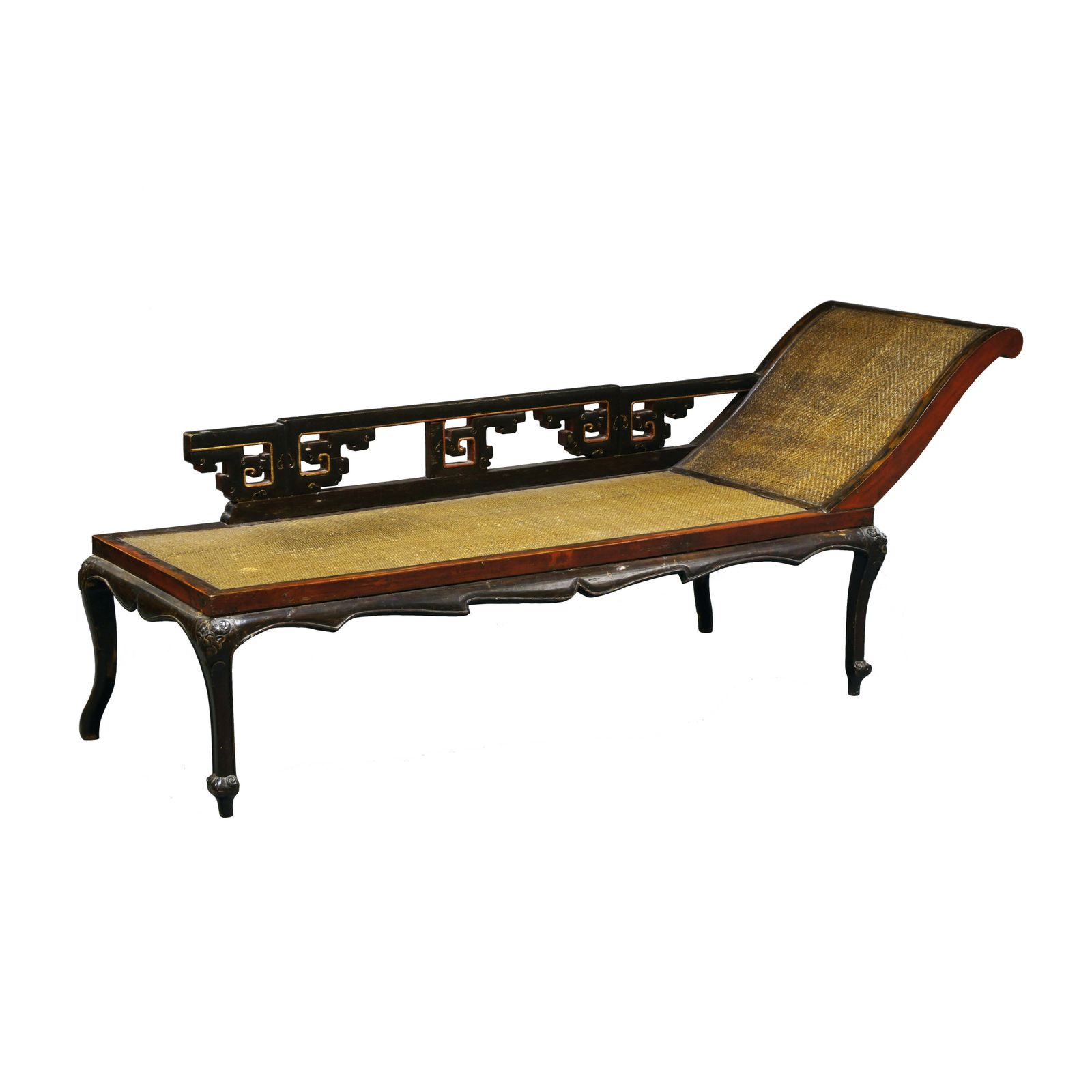 Elegant Antique Chinese Hardwood And Rattan Daybed  Chaise Lounge Boho