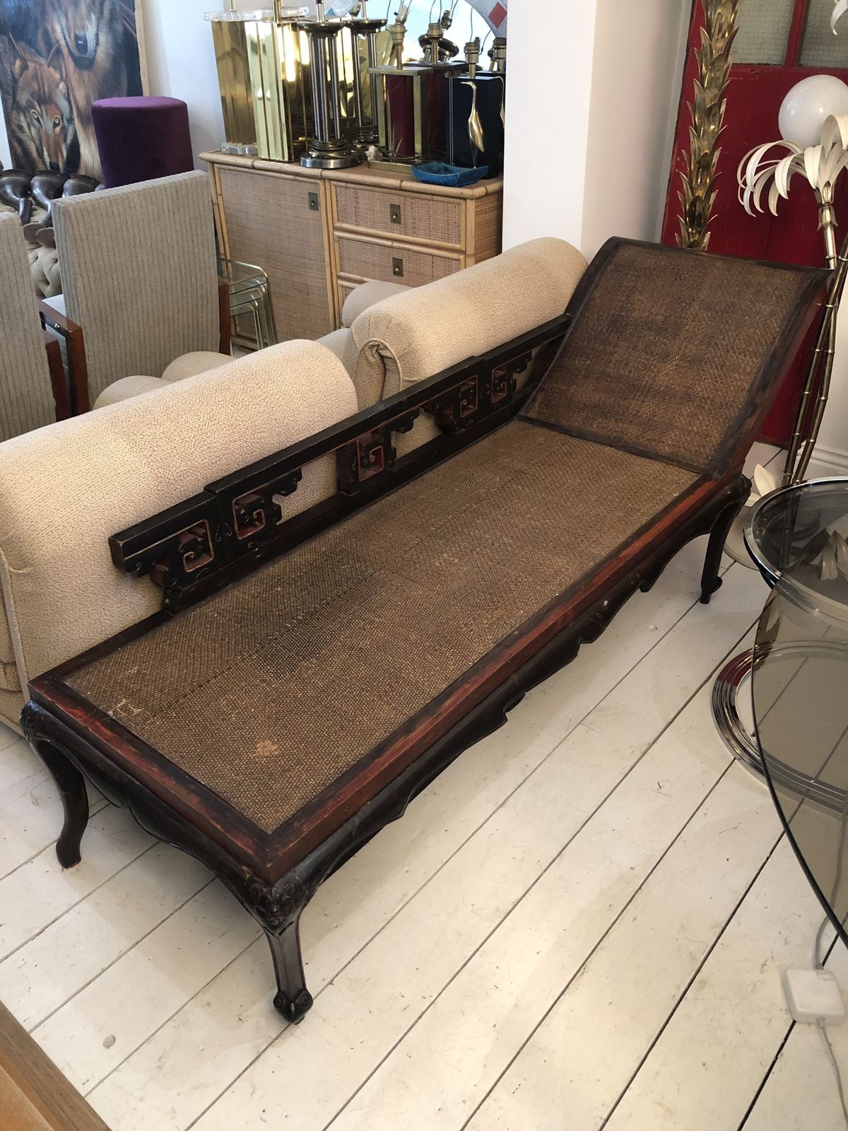 Elegant Antique Chinese Hardwood And Rattan Daybed  Chaise Lounge Boho photo Furniture