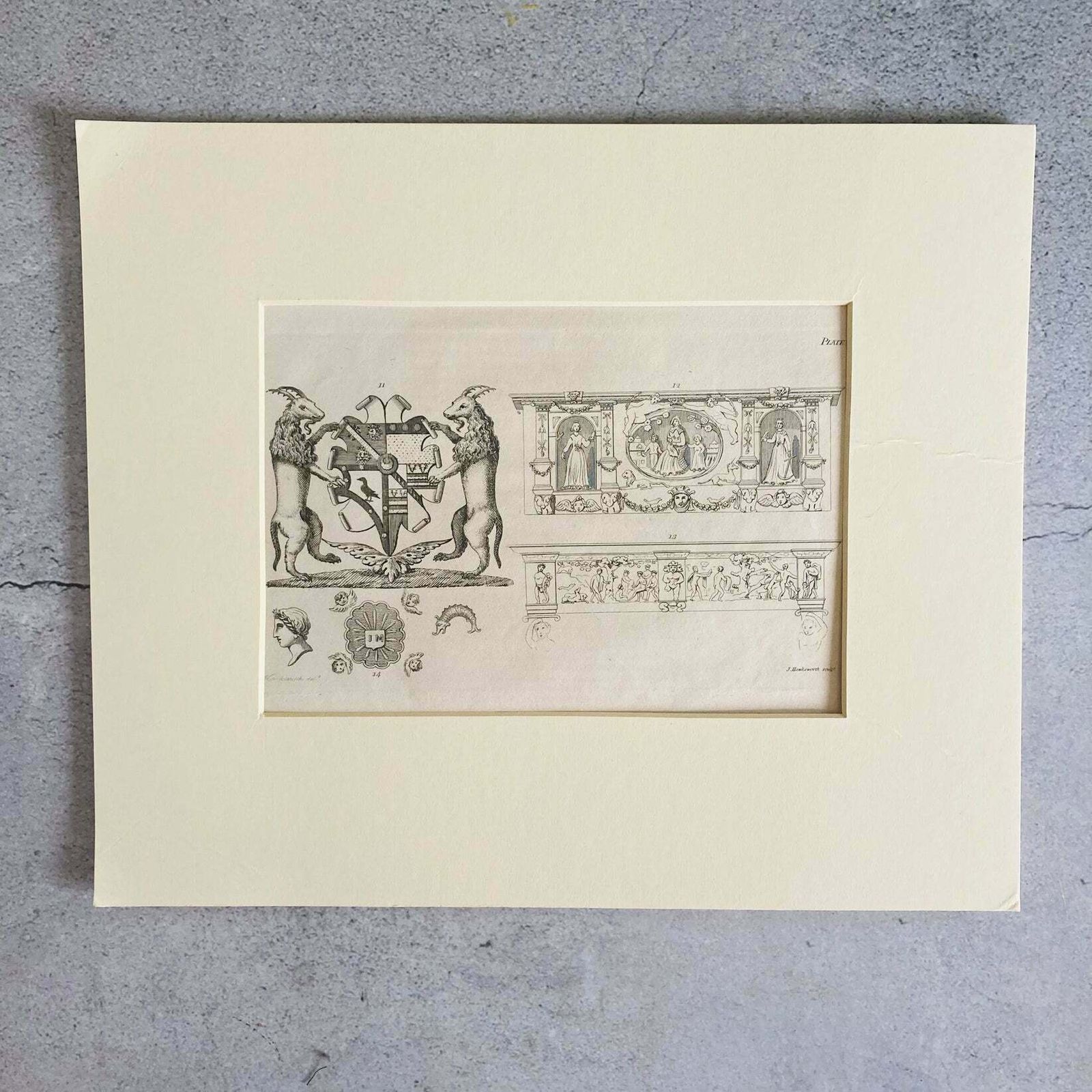 Antique Architectural & Coat Of Arms Etching