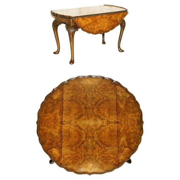Stunning Hand Carved Burr Walnut Extending Coffee Cocktail Table Cabriole Legs