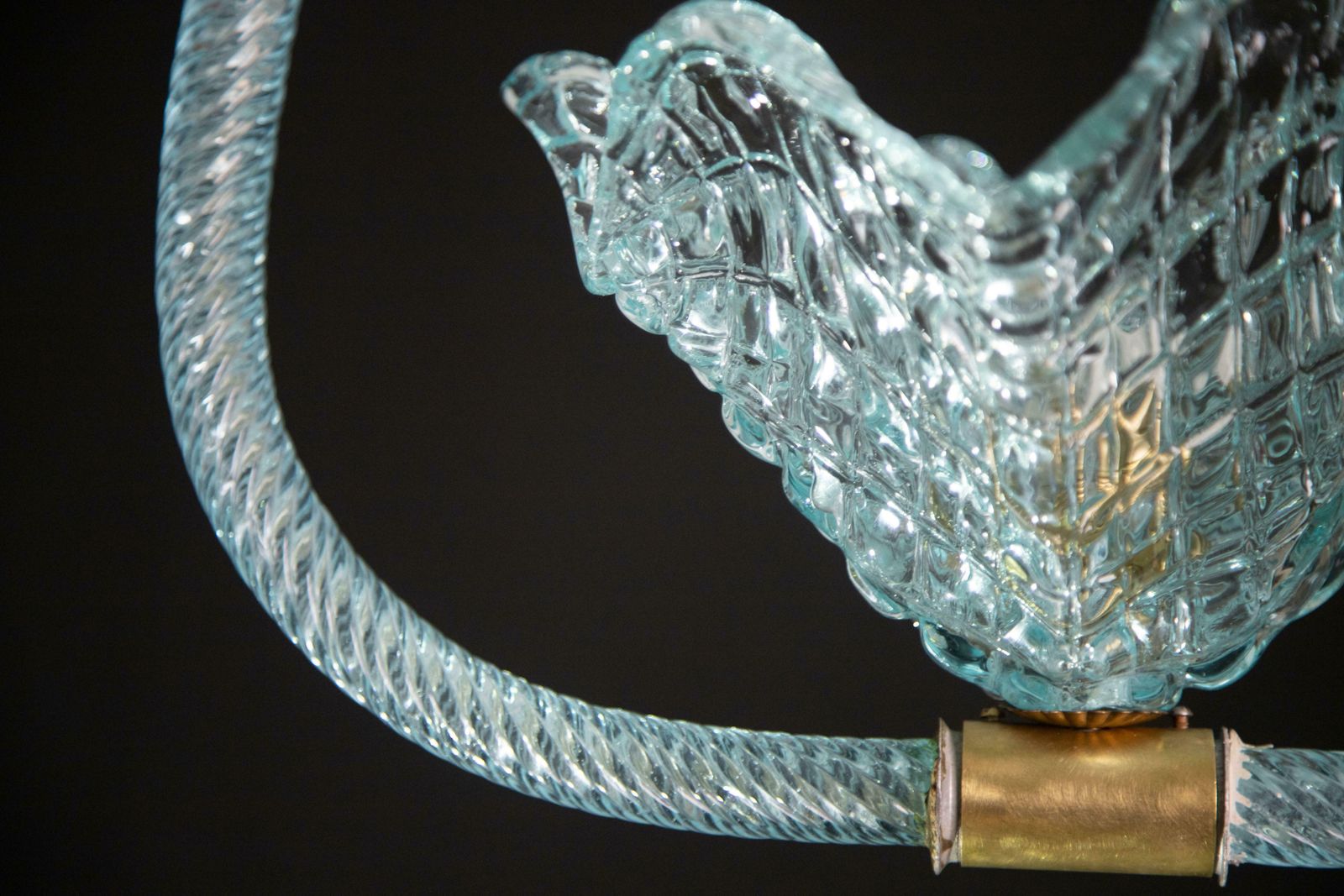 Elegant Blue Art Decò Barovier E Toso Pendant Light, Murano Glass, 1940s photo vinterior