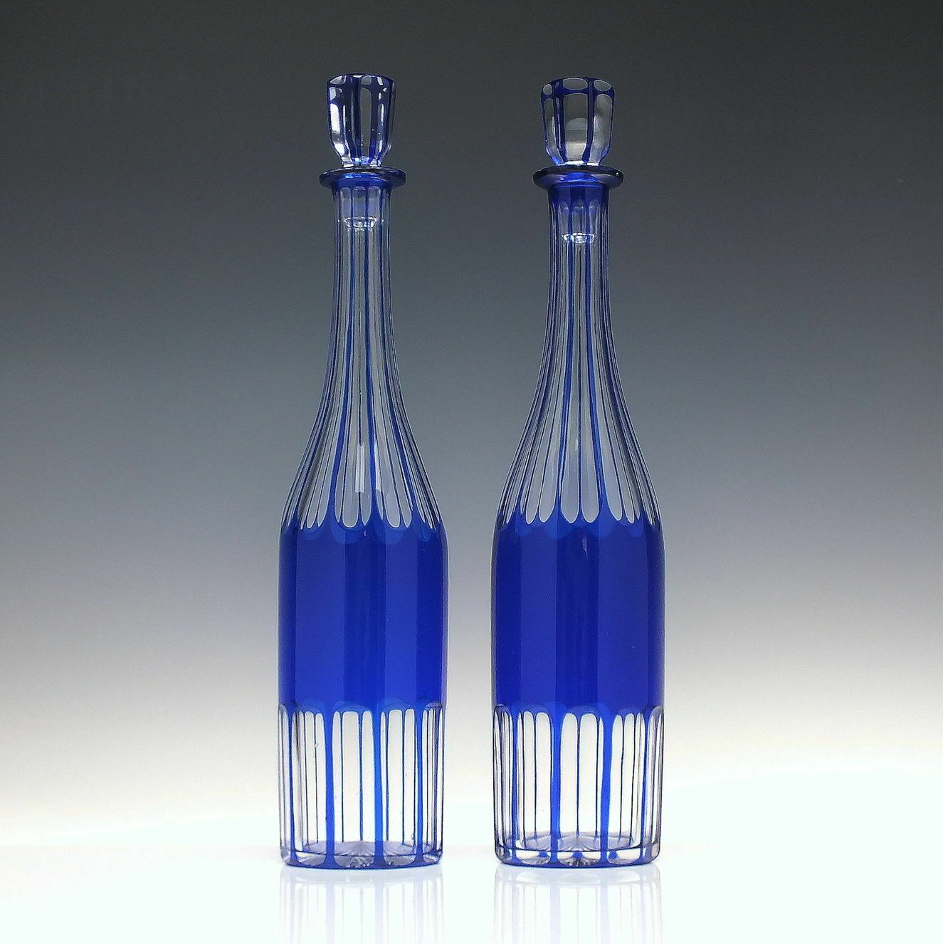 Pair 19th Century Blue Glass Decanters Or Serving Bottles C1860