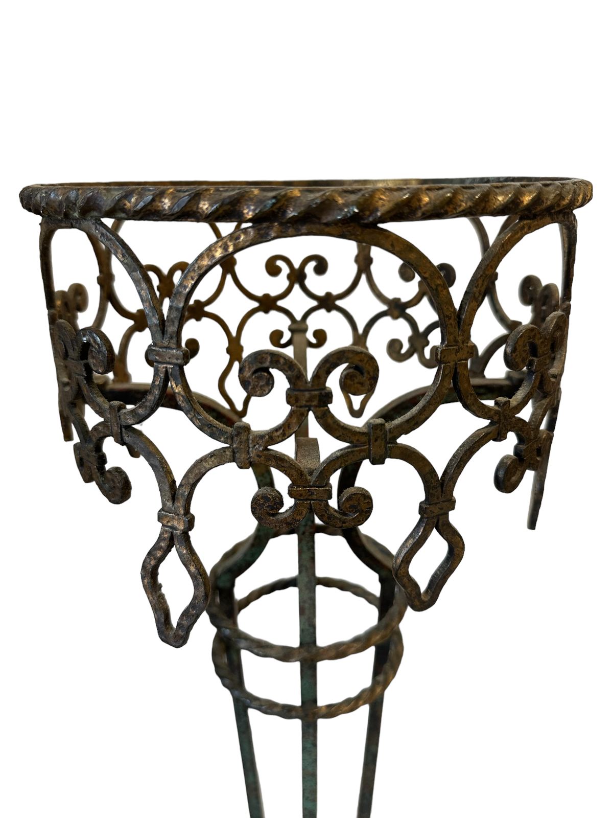 Oscar Bach Renaissance Revival Patinated Wrought Iron And Copper Plant Stand C.1910 photo vintage