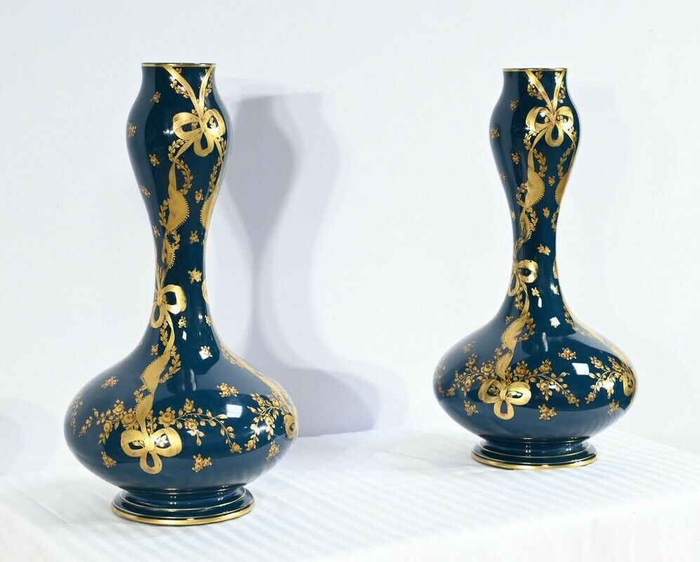 Pair Of Gien Ceramic Vases   Late 19th Century photo for sale