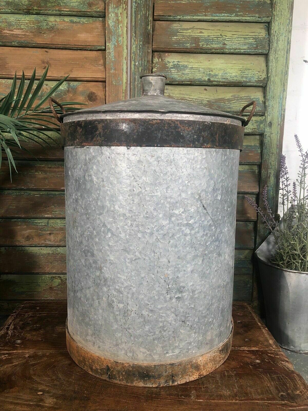 Vintage Rustic French European Galvanised Zinc Petrol Fuel Oil Lantern Tin Can photo for sale