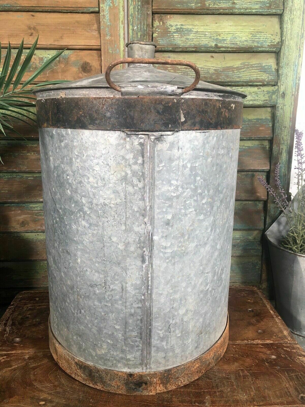 Vintage Rustic French European Galvanised Zinc Petrol Fuel Oil Lantern Tin Can photo Home Decor