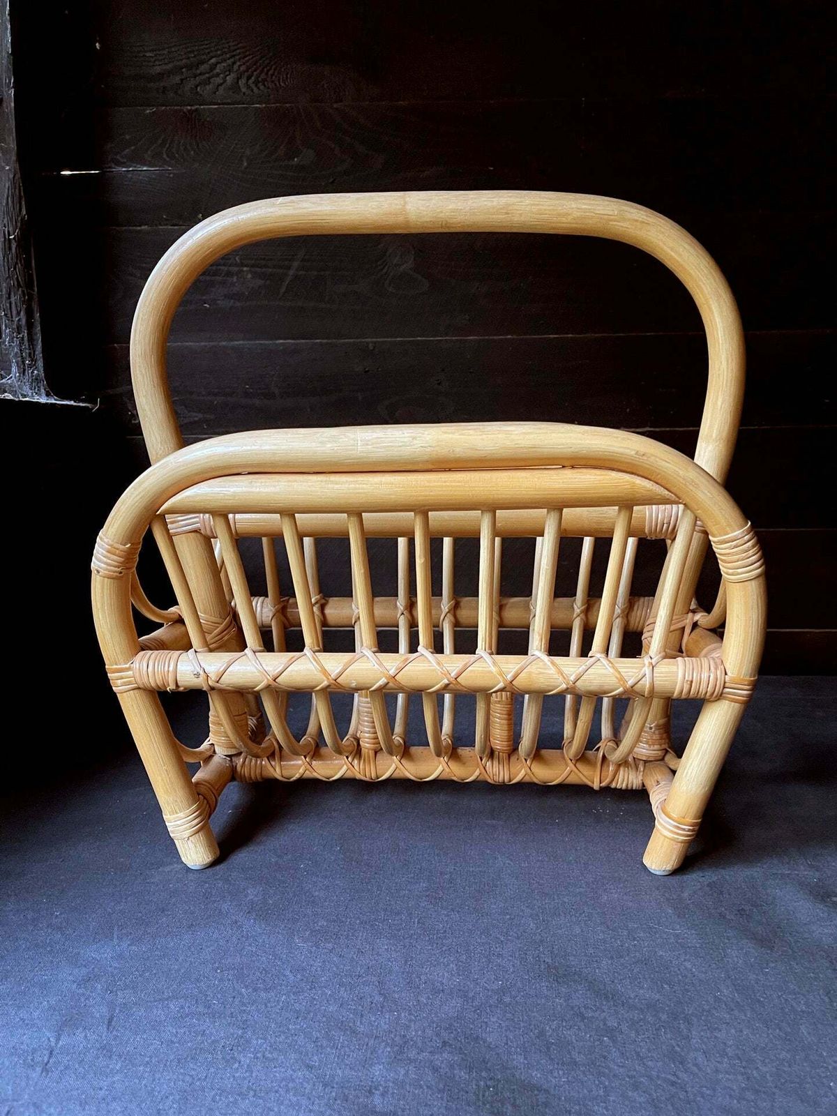 Bamboo Rattan Magazine Rack, Mid 20th Century